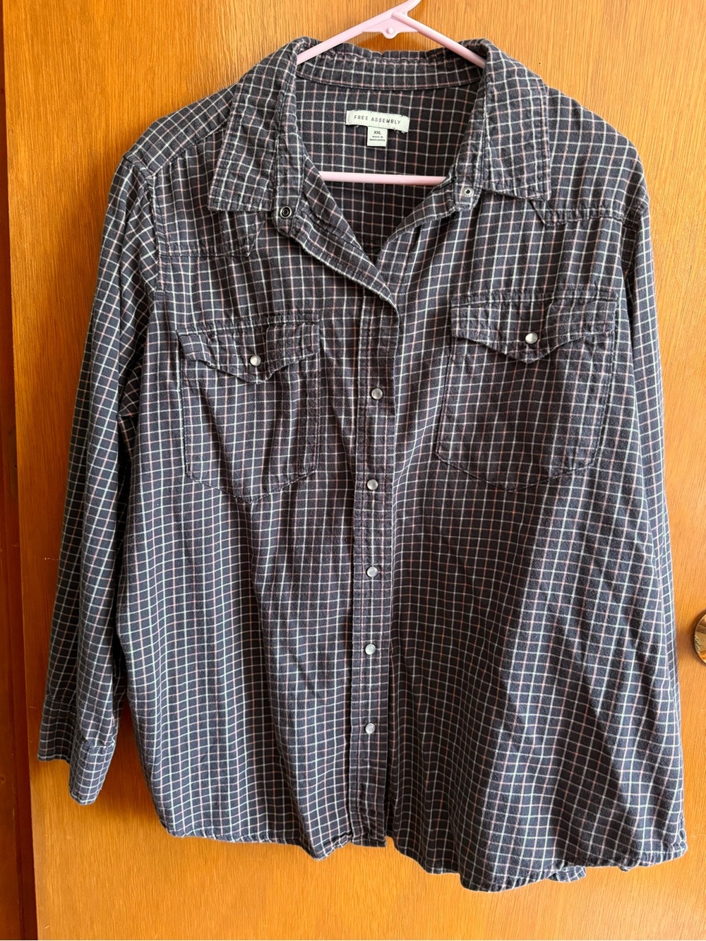 🤠 Free Assembly Western Style Snap Button Down Womens Shirt Navy XXL